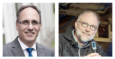 Die Koordinatoren des Kompetenznetzes Quantentechnologie Baden-Württemberg (v.l.): Prof. Joachim Ankerhold (Uni Ulm) und Prof. Tilman Pfau (Uni Stuttgart)