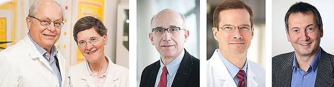 Prof. Heiko Braak und Dr. Dr. Kelly Del Tredici-Braak, Prof. Hartmut Döhner und Prof. Stephan Stilgenbauer sowie Prof. Stephan Grissmer (v.l.)